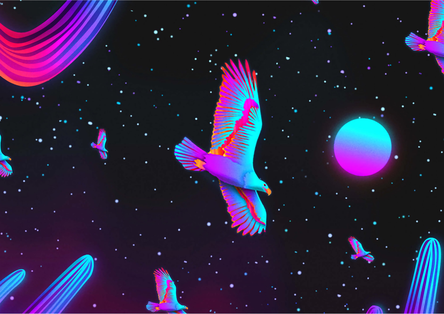 NEON BIRDS | LANDSCAPE | POSTER