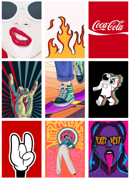 30 EYE CATCHY COLOURFUL VIBE POSTERS COLLECTION-A6 SIZE,(FREE SECRET GIFTS INSIDE🫰🏽)