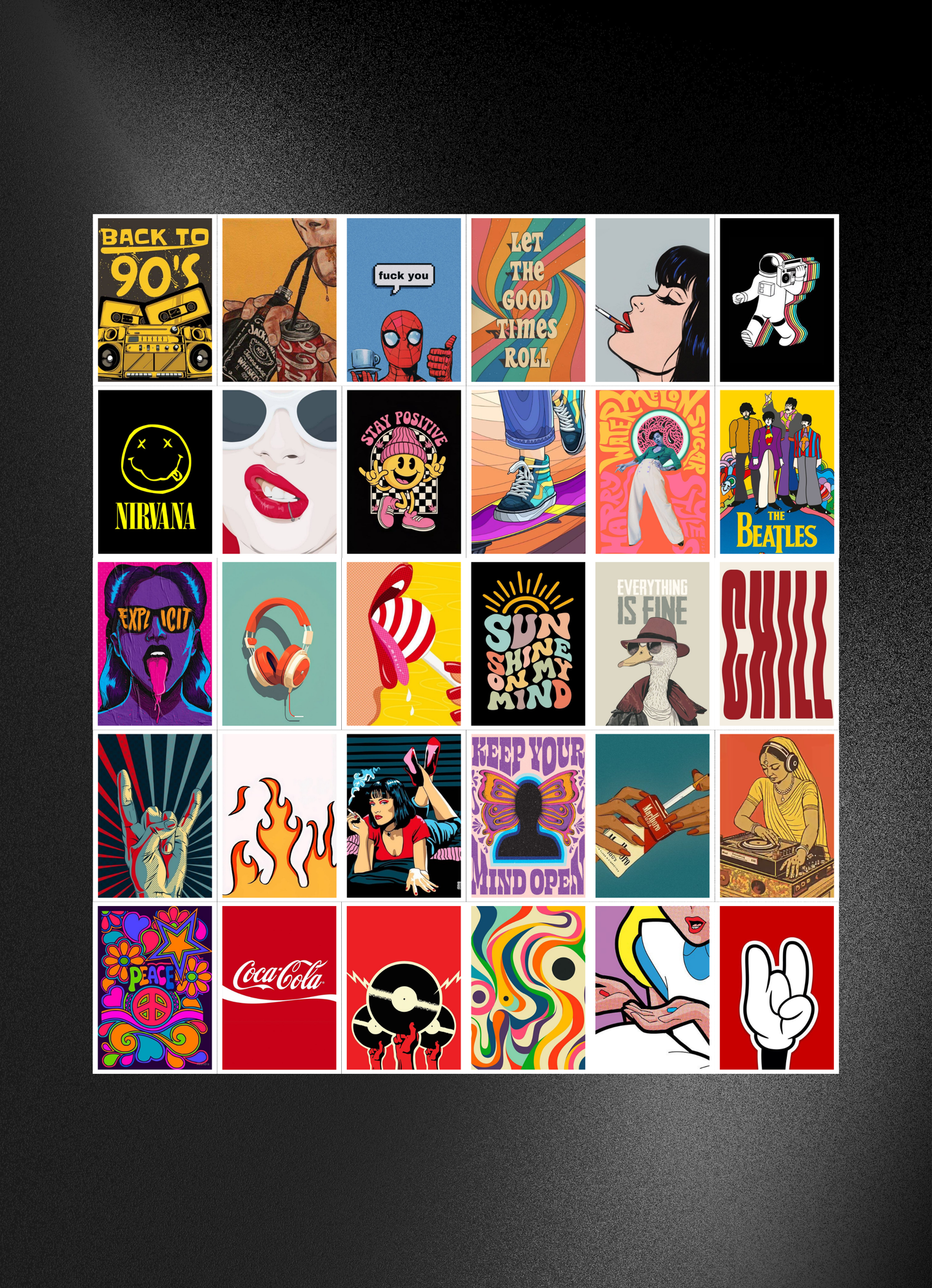 30 EYE CATCHY COLOURFUL VIBE POSTERS COLLECTION-A6 SIZE,(FREE SECRET GIFTS INSIDE🫰🏽)